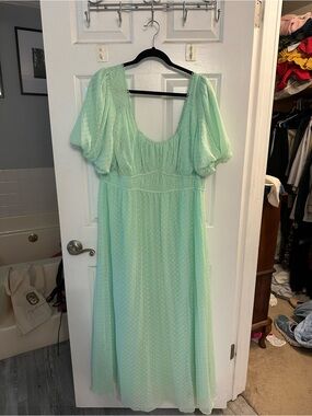 ASOS Curve Mint Green Maxi Dress with Puff Sleeves